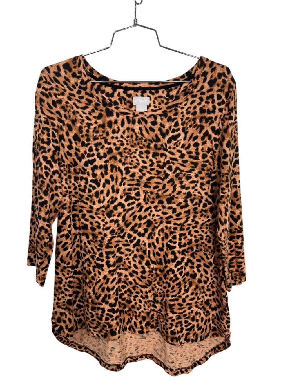 Chicos Pocket Tee Medium Top Animal Print Cotton Blend Slub Leopard Office - Picture 3 of 9